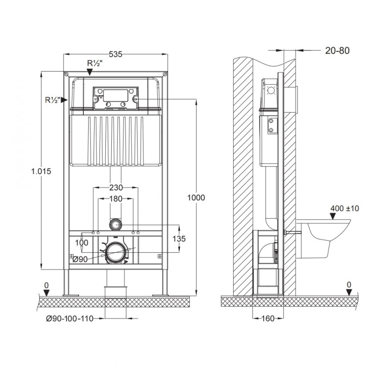 Сет инсталляция sava free standing+клавиша смыва twin хром матовый