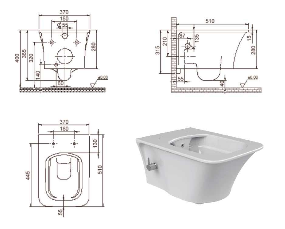 Mirage подвесной унитаз с биде глянец белый