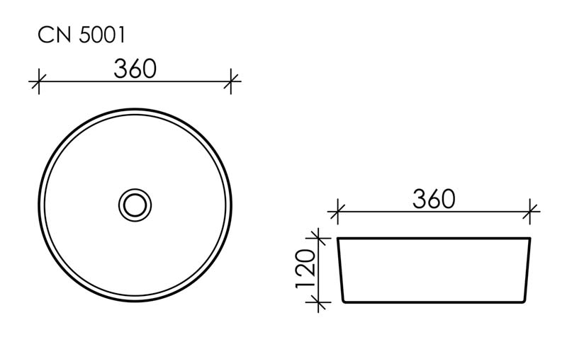 Умывальник чаша накладная круглая Element 360*360*120мм, CN5001