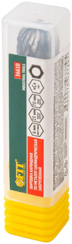 Шарошка карбидная штифт 6мм тип "С" цилиндрическая закругленная 12х25х70мм FIT 36610