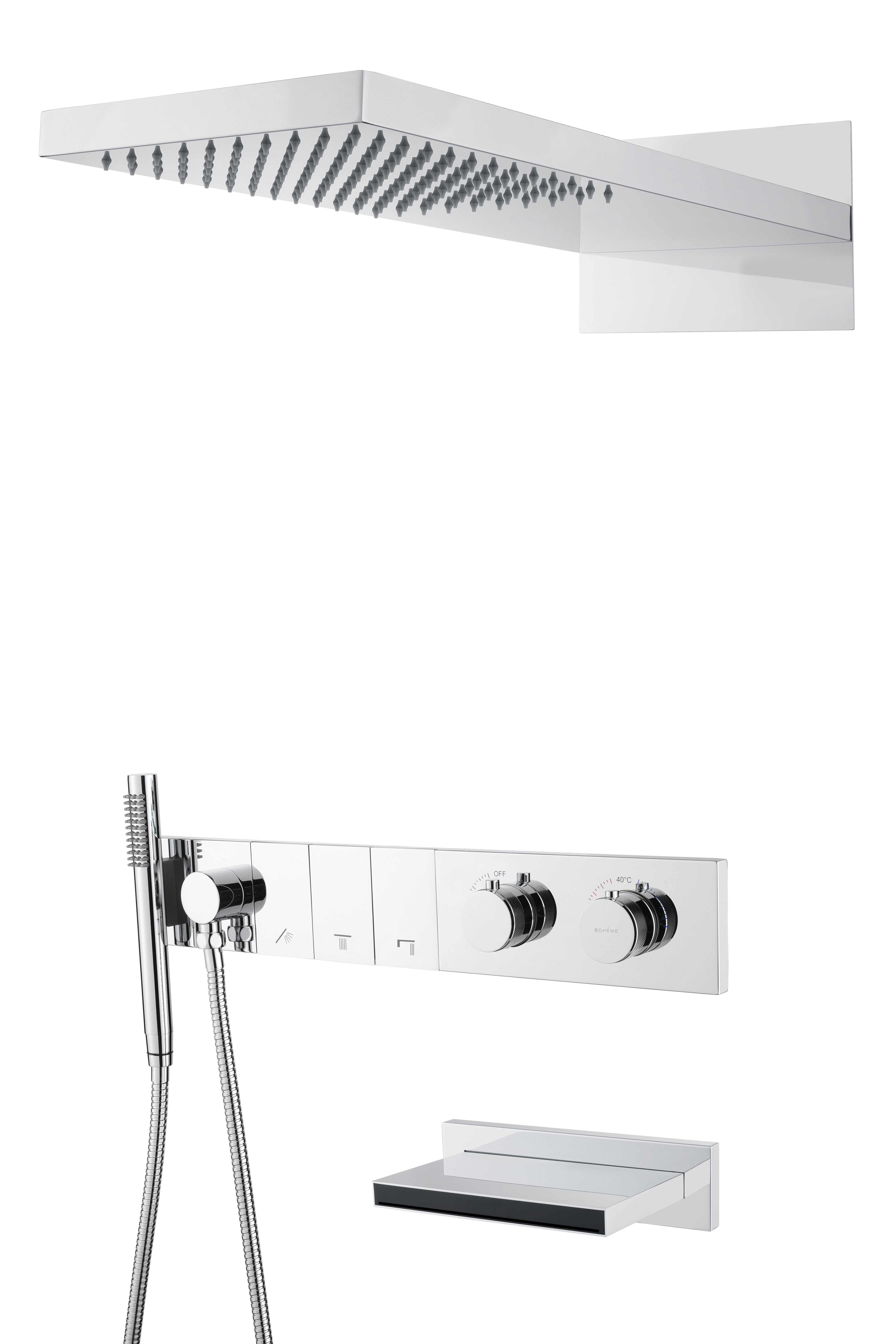 Встроенная душевая система  ZODIAC с термостатом, трехпозиционная GUN METAL