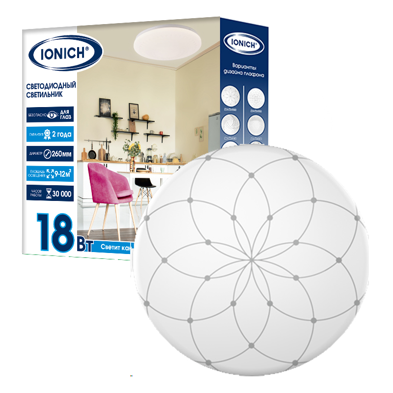 Светильник светодиодный декоративный ДБО 18Вт 1260Лм 230В 6500К IP20 IONICH