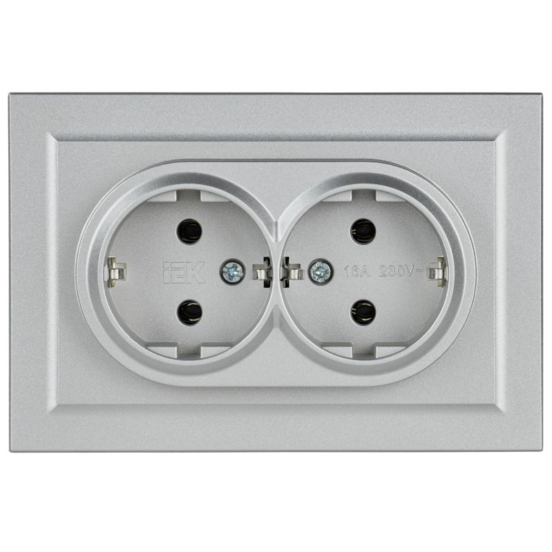 Розетка 2-м СП BRITE РС12-3-БрА 16А в сборе с заземл. без защ. шторок алюм. IEK BR-R21-16-K47-F
