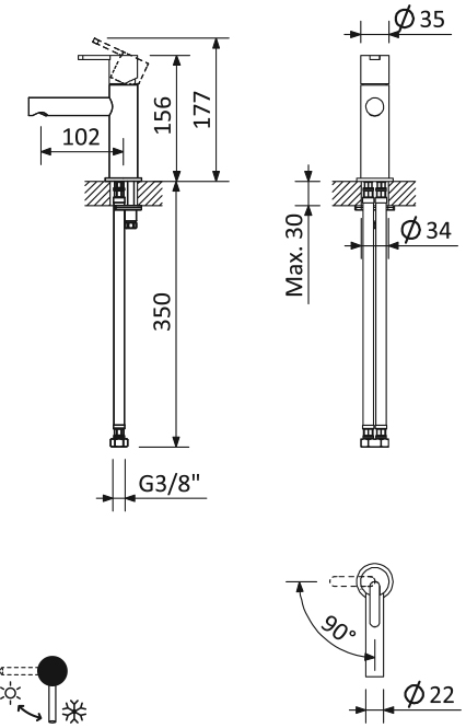 Смеситель для раковины CEZARES LEAF-LSM1-01-W0