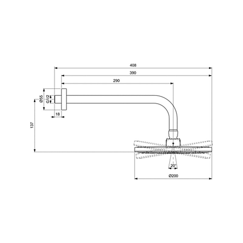 Верхний душ IDEAL STANDARD IDEALRAIN BD647AA Ø200 мм с держателем 300 мм