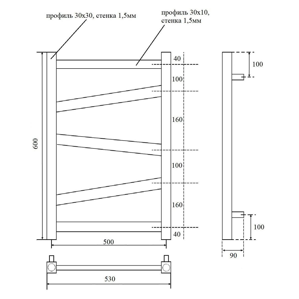 Полотенцесушитель водяной Point Феникс PN15156W П5 500x600, белый