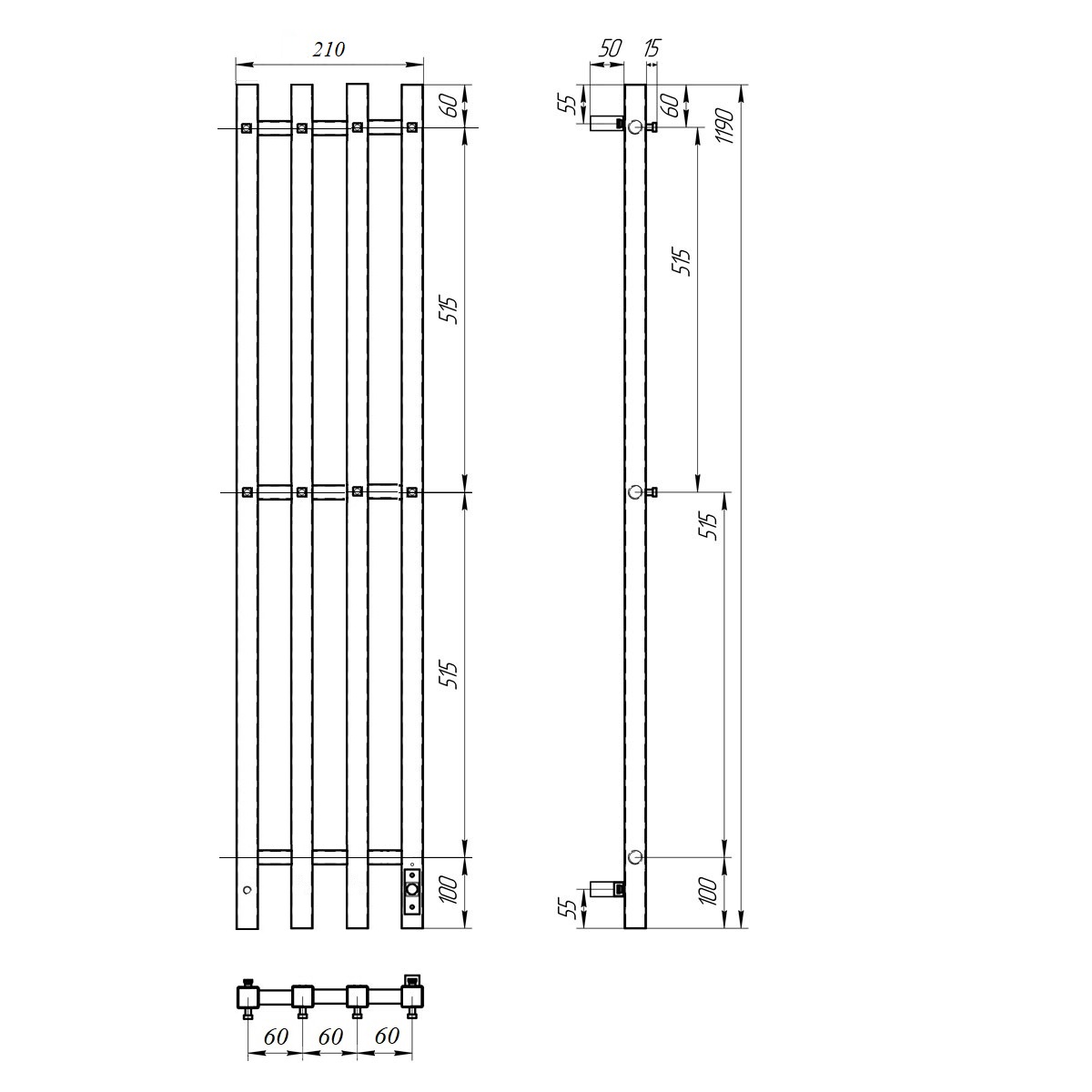 Полотенцесушитель электрический Point Гермес PN13832W П3 180x1200 диммер справа, белый