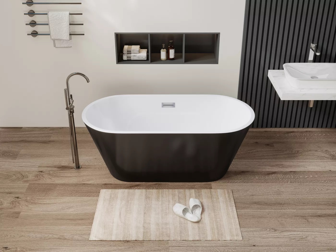 Ванна RESIA170IIGMB акриловая отдельностоящая черная матовая снаружи, белая внутри Ceruttispa (1700x750x600)