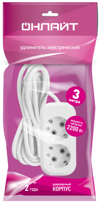 Удлинитель 90 789 OPE-S-02-300-E-3x0.75 ОНЛАЙТ 90789