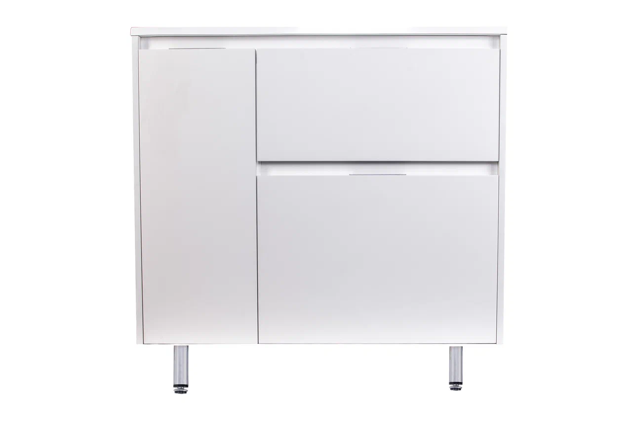 Тумба напольная "Барселона 90" правая (2 ящ.) с выкатной корзиной, Люкс белая, Plus