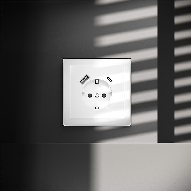 Розетка 1-м СП S70 16А с USB тип A+С механизм с заземл. защ. шторки бел. глянцевый Voltum VLS040501