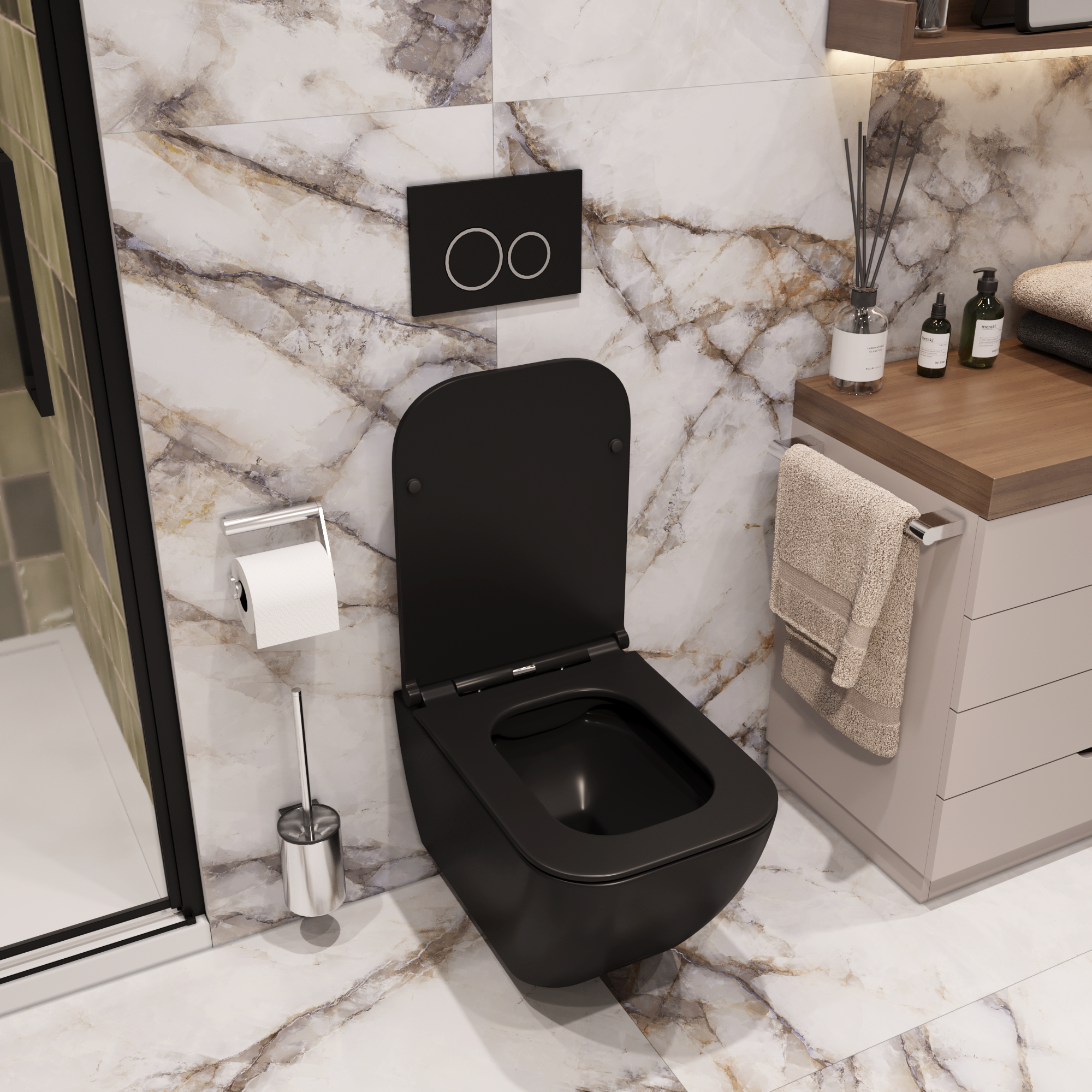 Унитаз MIMI Aria MB подвесной безободковый черный матовый, ТЕРМООБЖИГ (не плёнка) CT8920 Ceruttispa (510х350х355)