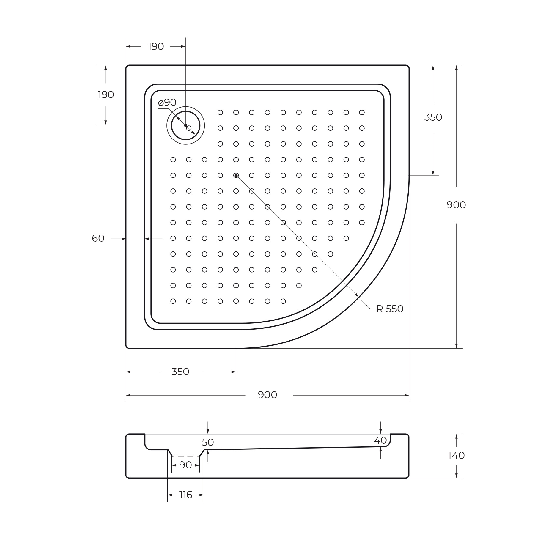 Акриловый поддон CEZARES TRAY-A-R-90-550-15-W-W0