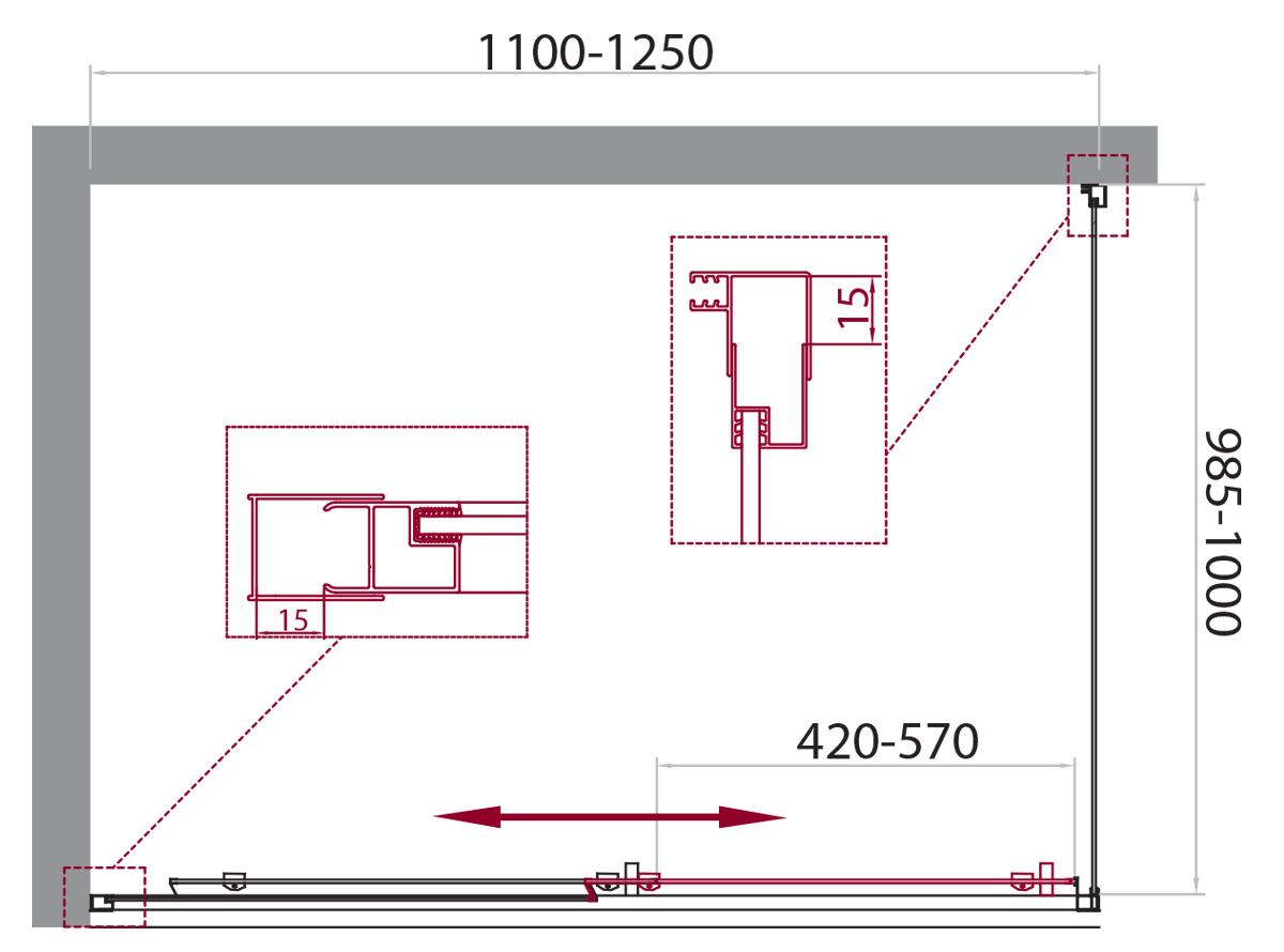 Душевой уголок BelBagno UNIQUE-AH-1-110/125-100-C-Cr