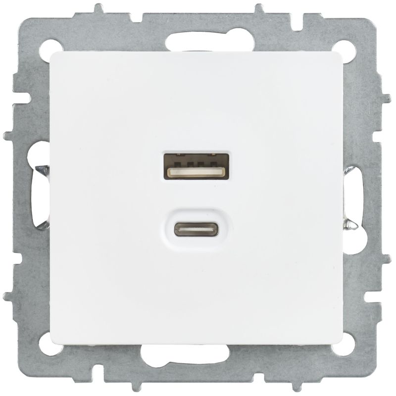 Розетка СП BRITE РЮ11-2-БрАБ USB A+C 45Вт высокоскор. заряд. арктич. бел. IEK BR-U22-045-K91