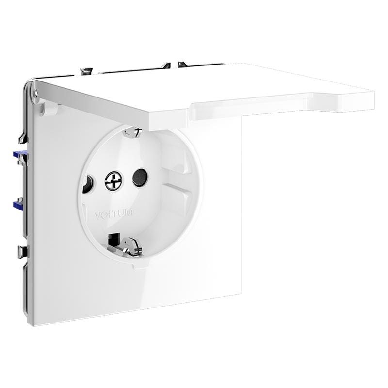 Розетка 1-м СП S70 16А с заземл. защ. шторки + крышка механизм бел. глянцевый Voltum VLS040301