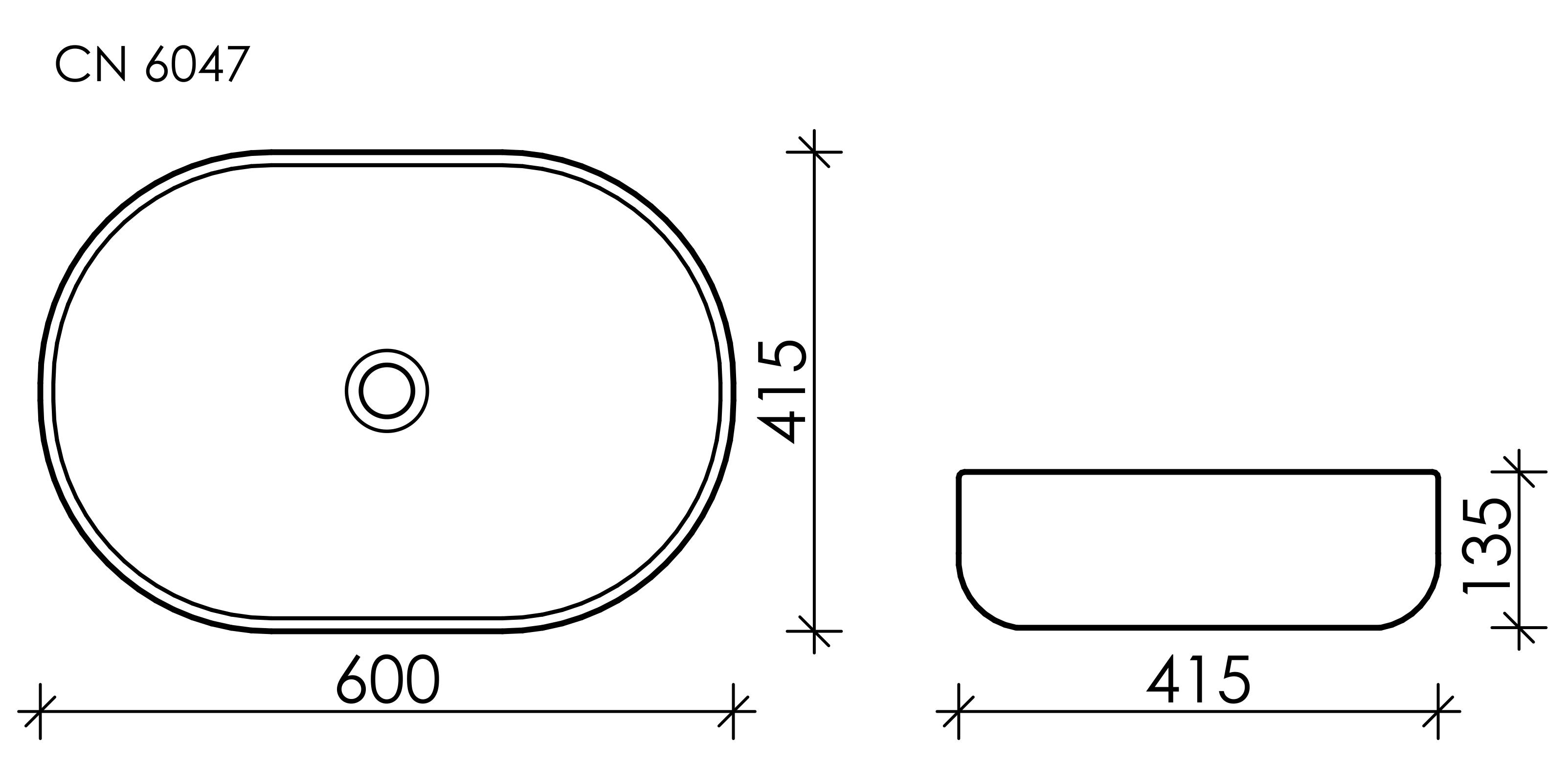 Умывальник чаша накладная овальная Element 600*415*135мм, CN6047