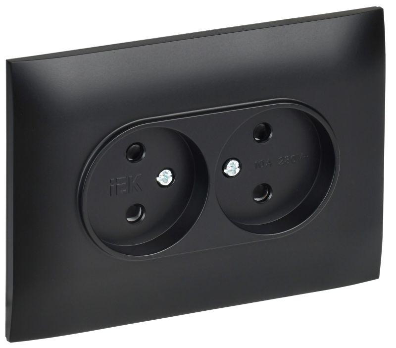 Розетка 2-м SKANDY 10А без заземл. защ. шторки в сборе SK-R09Bl черн. IEK SK-R23-10-K02-F