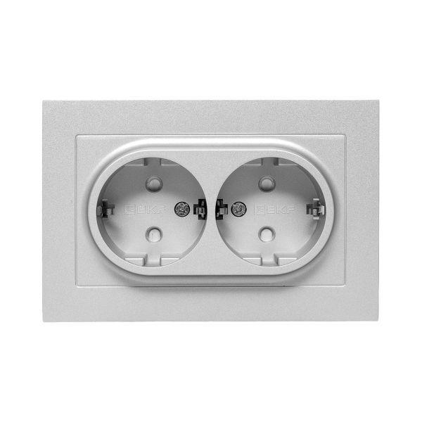 Розетка 2-м СП Эпика 16А с заземл. защ. шторки с рамкой механизм алюм. EKF UP1-SOA-211