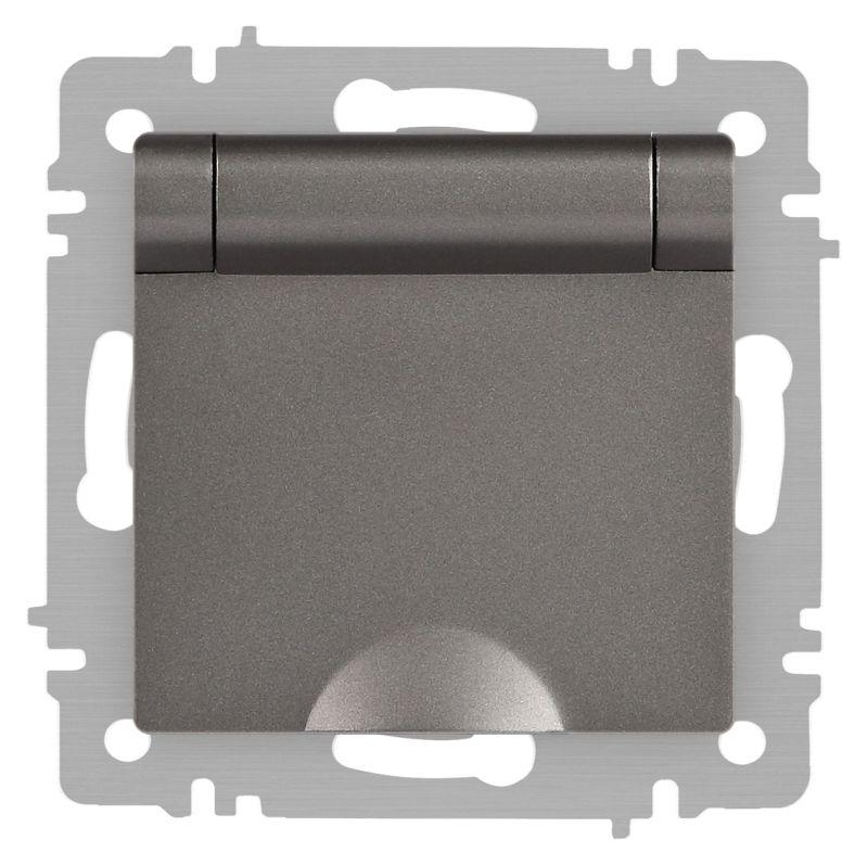 Розетка 1-м СП Accent 6-203-09 16А IP20 250В 2P+E Schuko с крышкой AL/CU титан Intro Б0063471