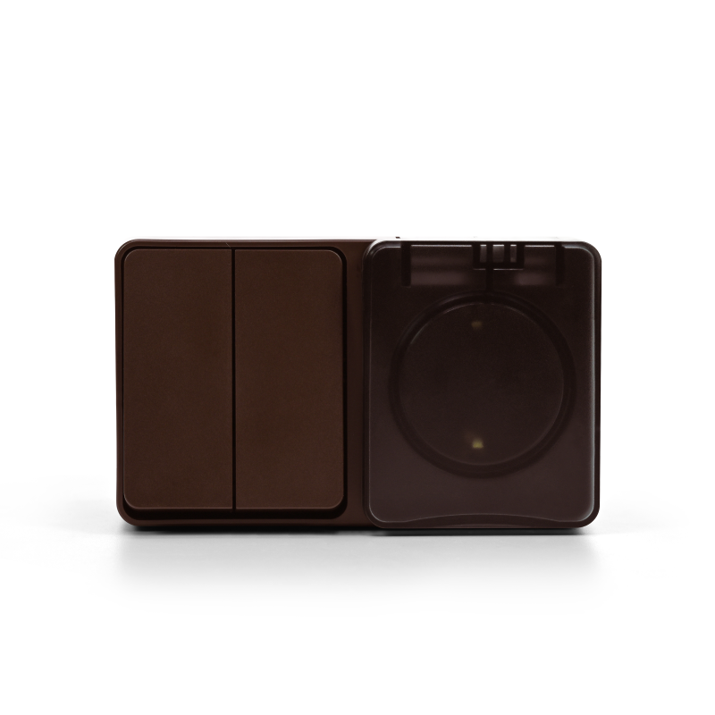 Блок ОП AtlasDesign PROFI IP54 (розетка 1-м 16А заземл. защ. шторки + 2-кл. выключатель 10А) корич. SE ATN546074