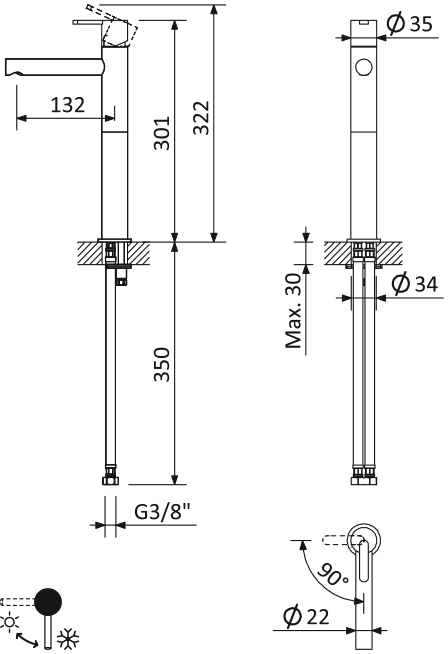 Смеситель для раковины CEZARES LEAF-LC1-L-SS