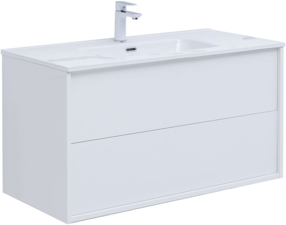 Тумба с раковиной Aquanet Lino 100 (Flat) белый глянец