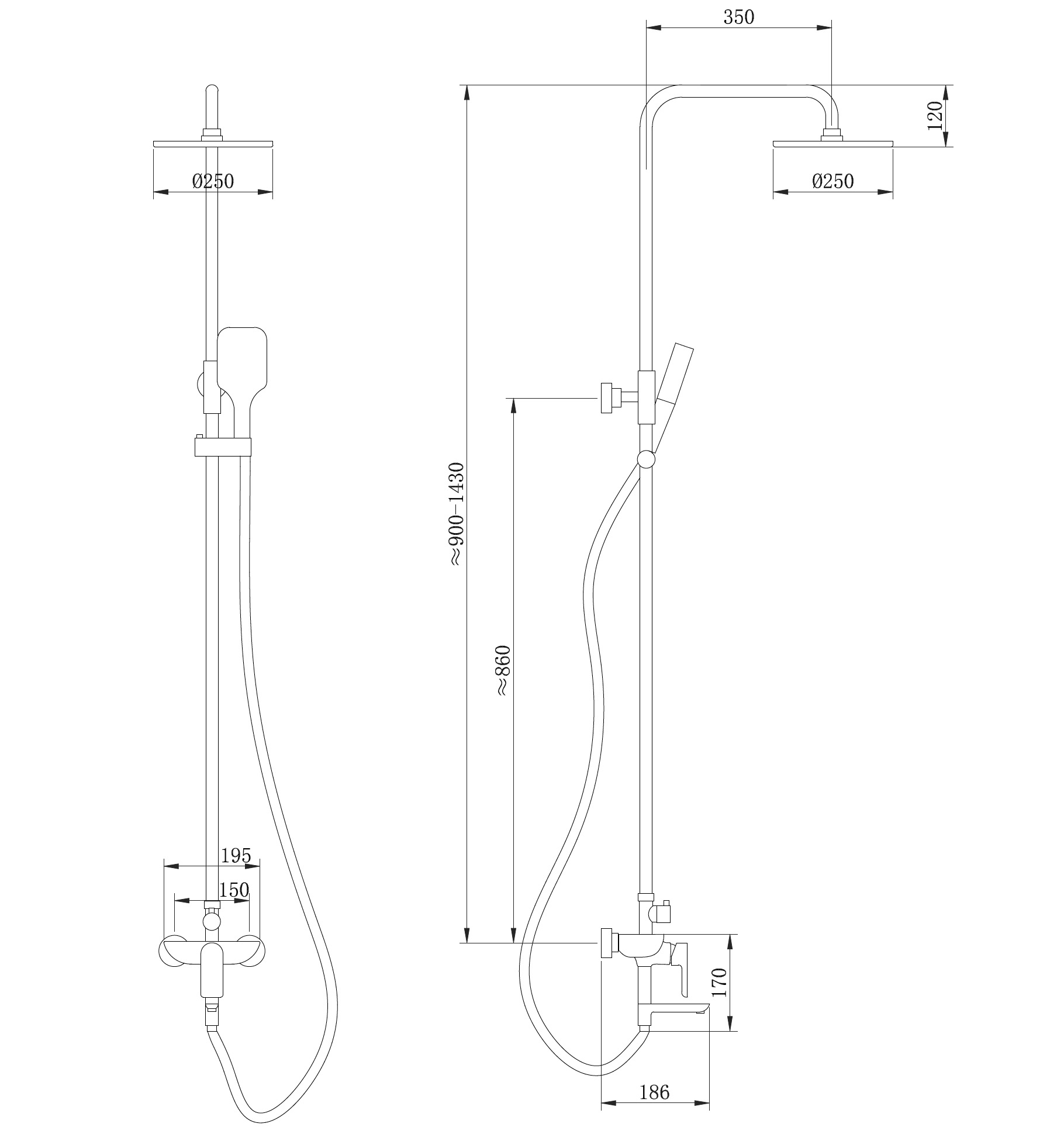 Душевая стойка ABBER Weiss Insel AF8016N с изливом, хром