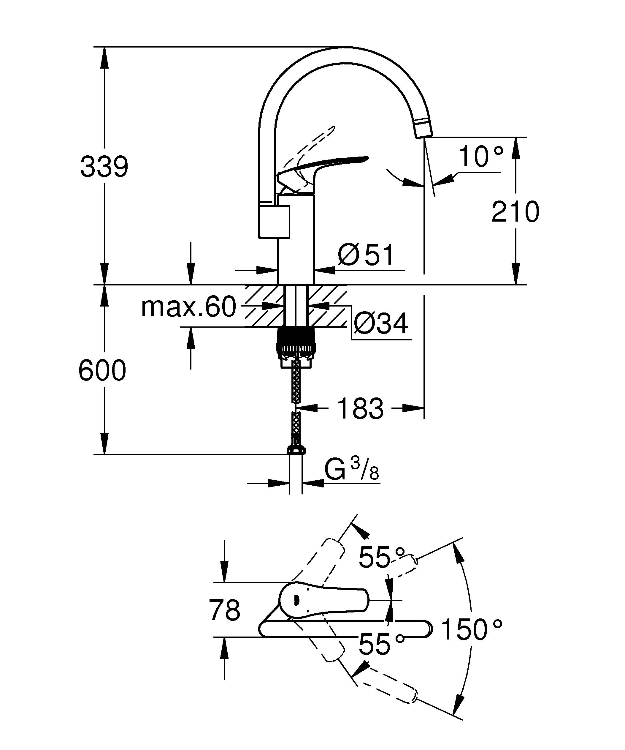 Смеситель для кухонной мойки GROHE Eurosmart, хром (33202003)