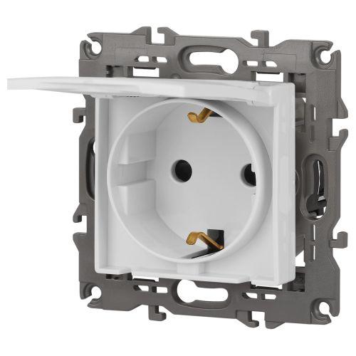 Розетка 1-м СП Эра Elegance 14-2103-01 16А IP20 16AX 250В 2P+E Schuko защ. шторки с крышкой бел. Эра Б0034278