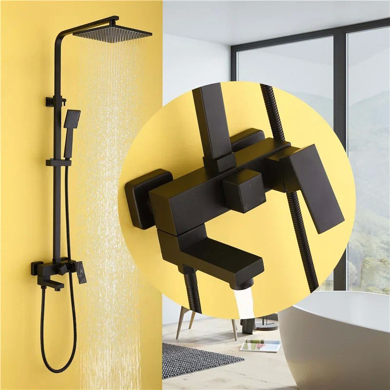 Душевая стойка ABBER Daheim AF8216BL с изливом, черный матовый