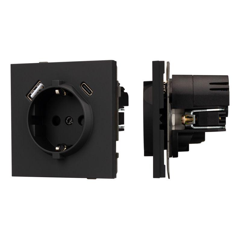 Механизм розетки с USB зарядкой SCT-TENDO-MUAC-SFPL-BK 230В 16А Arlight 054607