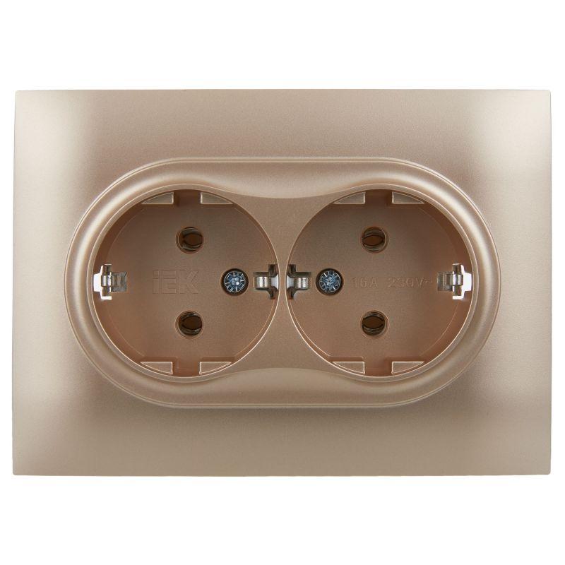 Розетка 2-м SKANDY 16А с заземл. без защ. шторок в сборе SK-R08Sa песочн. IEK SK-R21-16-K98-F