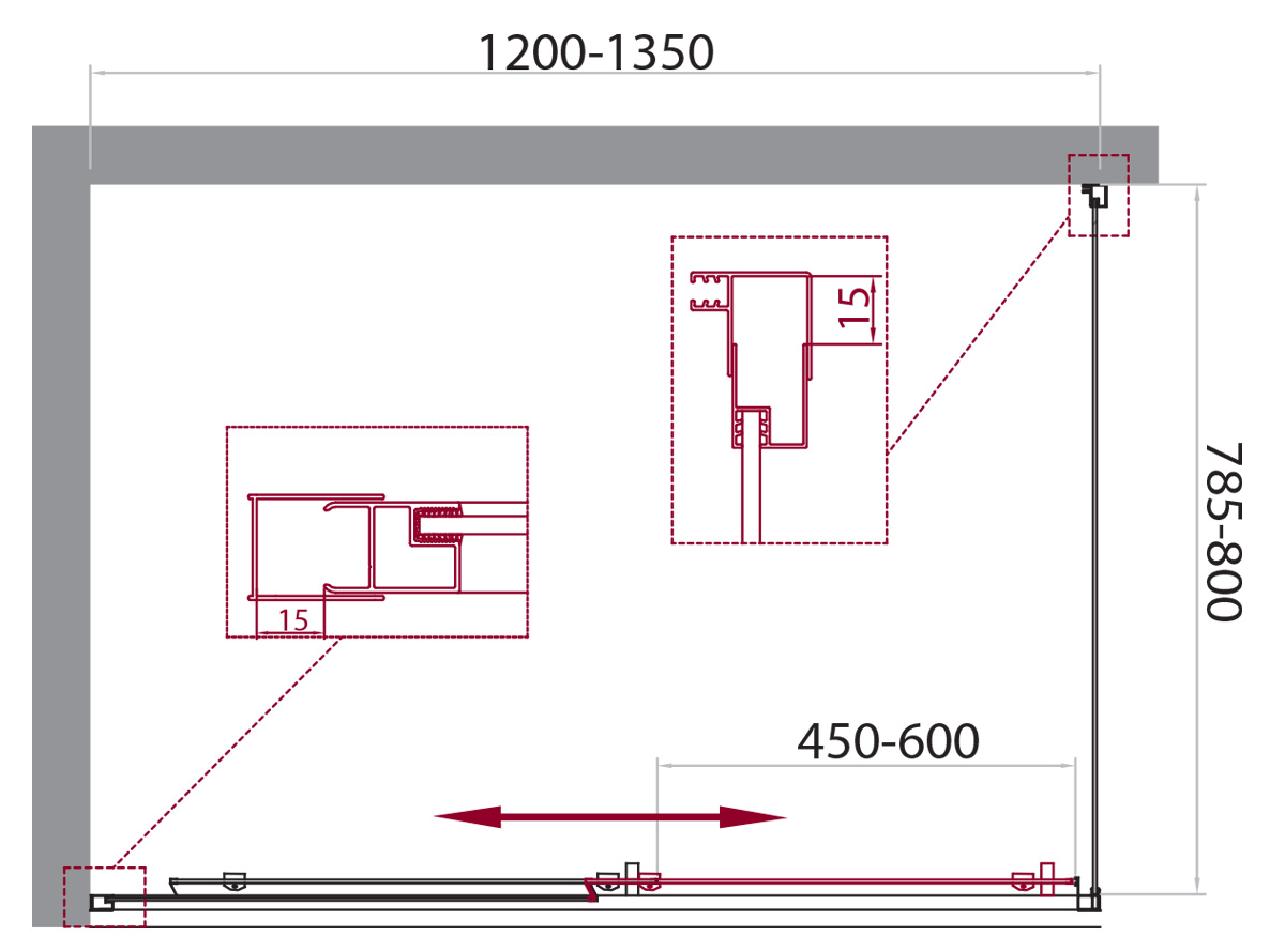 Душевой уголок BelBagno UNIQUE-AH-1-120/135-80-C-Cr