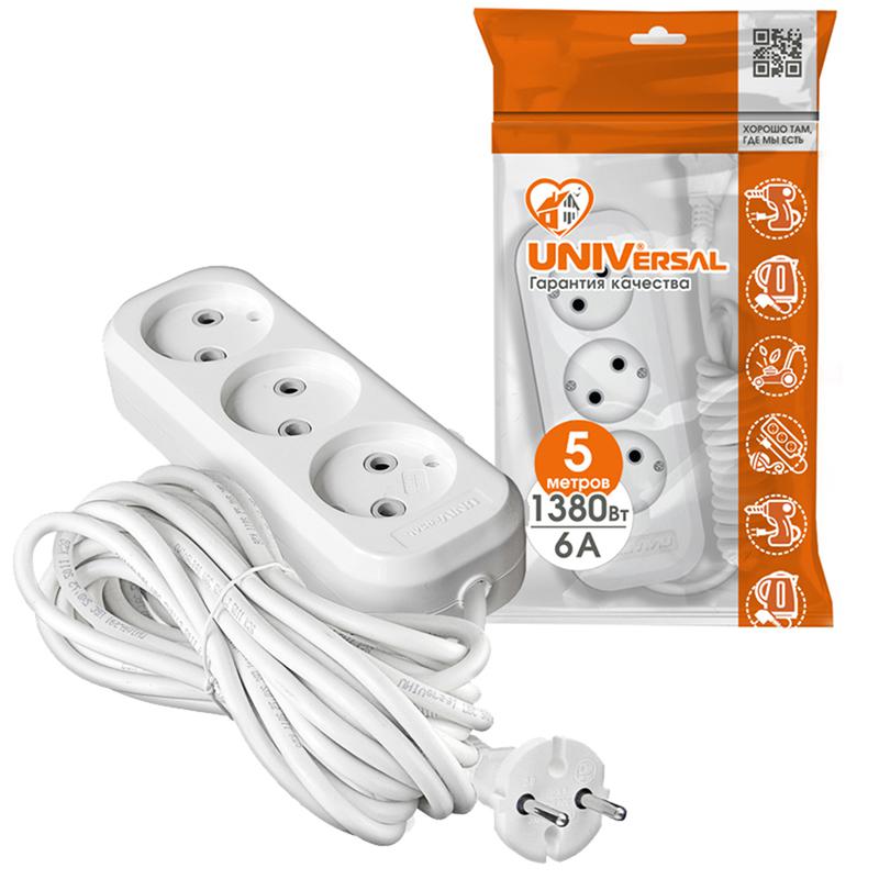 Удлинитель 3х5м без заземл. 6А IP20 У6-639М ПВС 2х0.75 UNIVersal 639М-05