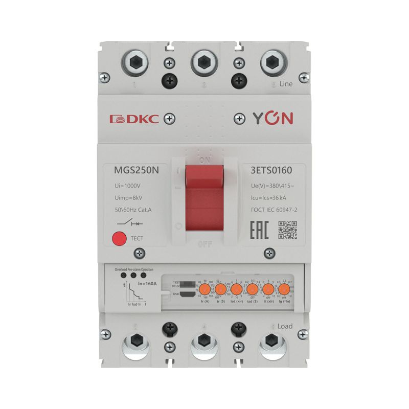 Выключатель автоматический в литом корпусе MGS250N 3P 63-160А 36кА с электронным расцепителем ETS YON MGS250N-3ETS0160