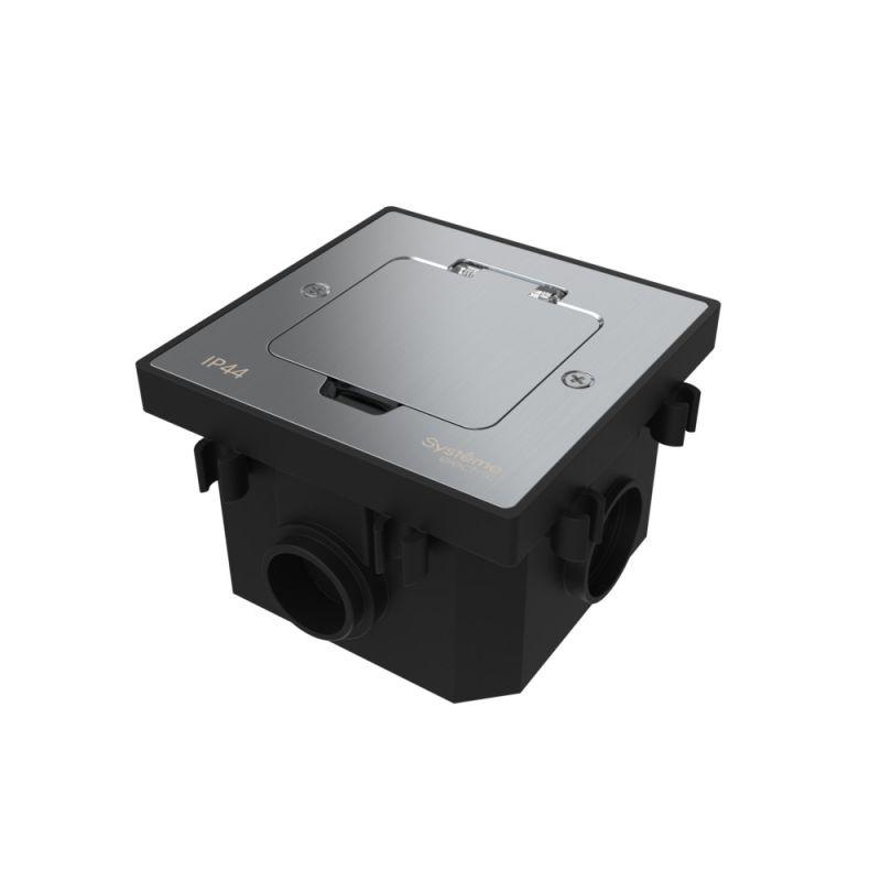 Лючок MultiDesk MDK21 с розеткой 2P+E 16А 250В IP44 с монтажной коробкой для бетонных полов серебр. SE MDK21202SC