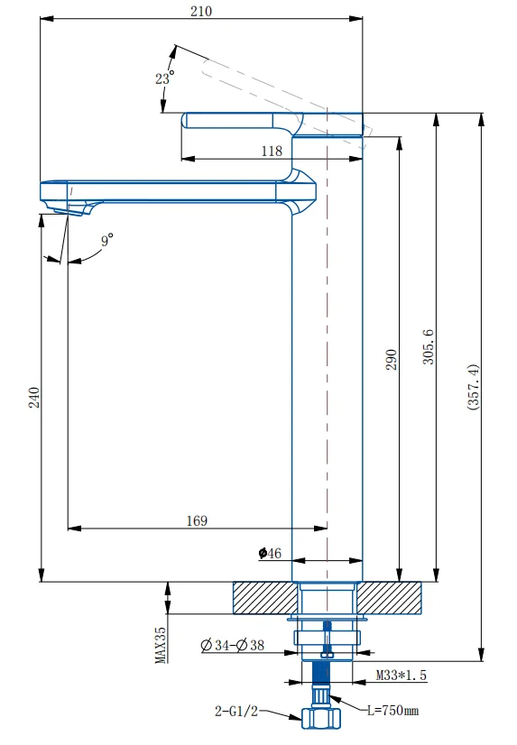 Смеситель для раковины ARROW N11M6071JGG, серый