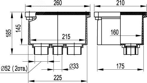 Колодец смотровой переходной с крышкой для двустенных труб 225х175х145