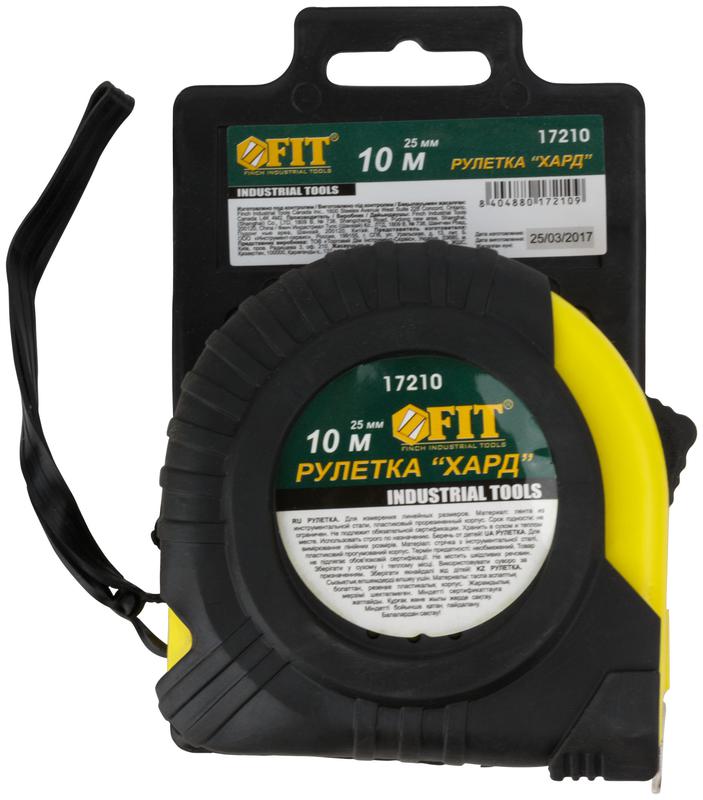 Рулетка Хард 10мх25мм прорезиненный корпус FIT 17210