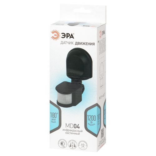 Датчик движения инфракрасн. настен. MD 04 1200Вт 180град. IP44 черн. Эра Б0067001
