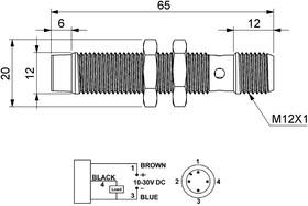 Датчик индуктивный (PNP-НЗ) разъем M12х4мм 400Гц) выступающий 10-30В DC IP67 EMAS SIM12NM1RSX
