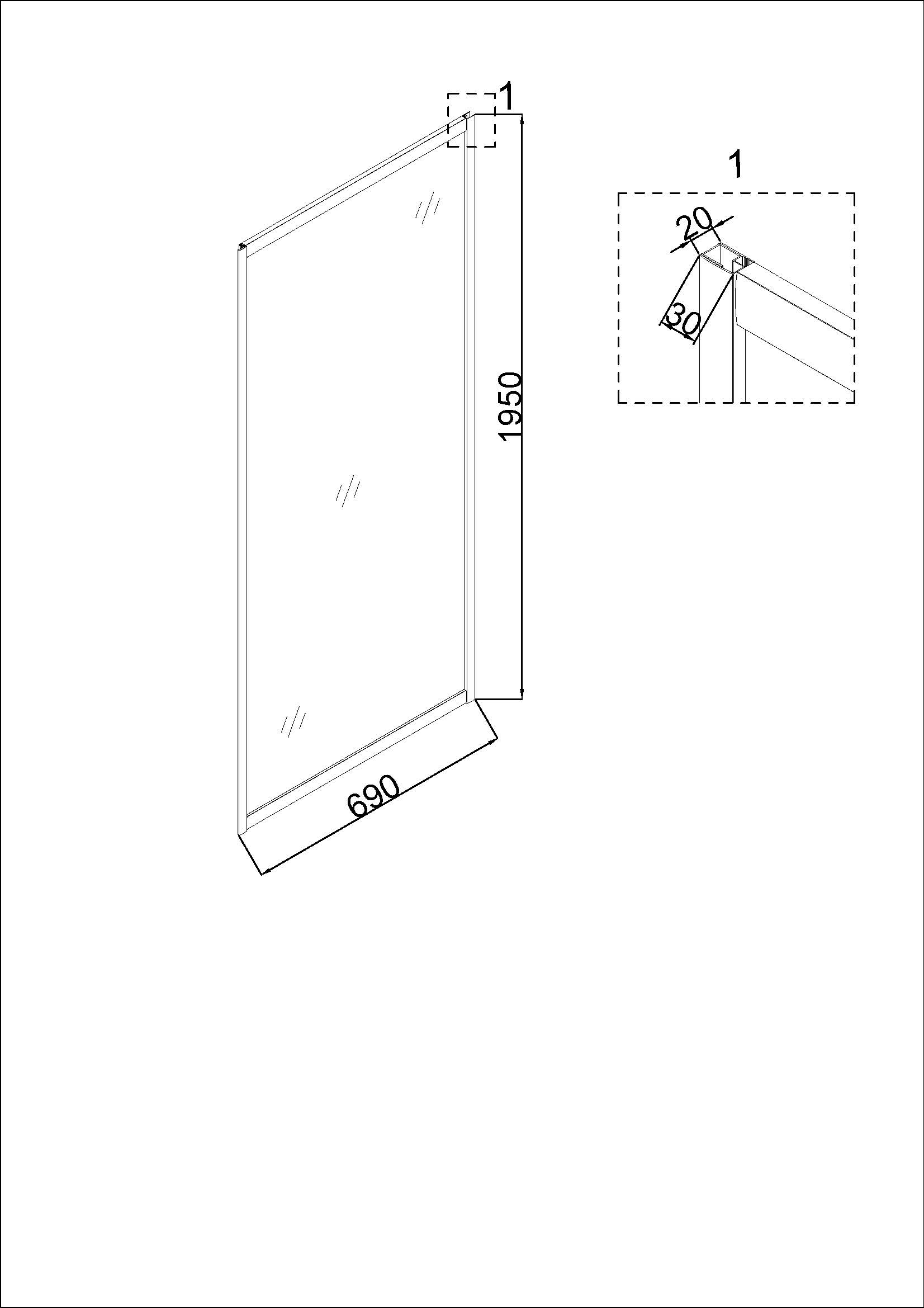 Душевое ограждение NG-43-9AG-A80G (90*80*195) прямоугольник, дверь распашная