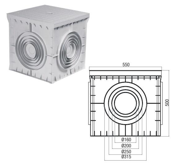 Коробка распределительная 550х550х500мм 4 вывода с крышкой пластик сер. Cetinkaya Pano CP555550