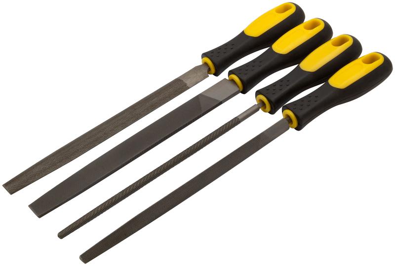 Набор напильников прорезинен. ручка набор 4 шт (трехгранный плоский круглый полукруглый ) 200мм FIT 42596