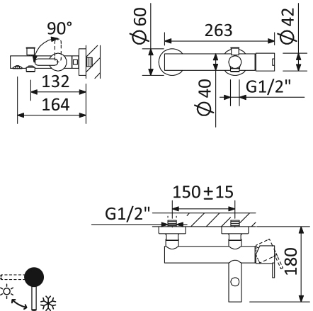 Смеситель для ванны и душа CEZARES LEAF-VD-01