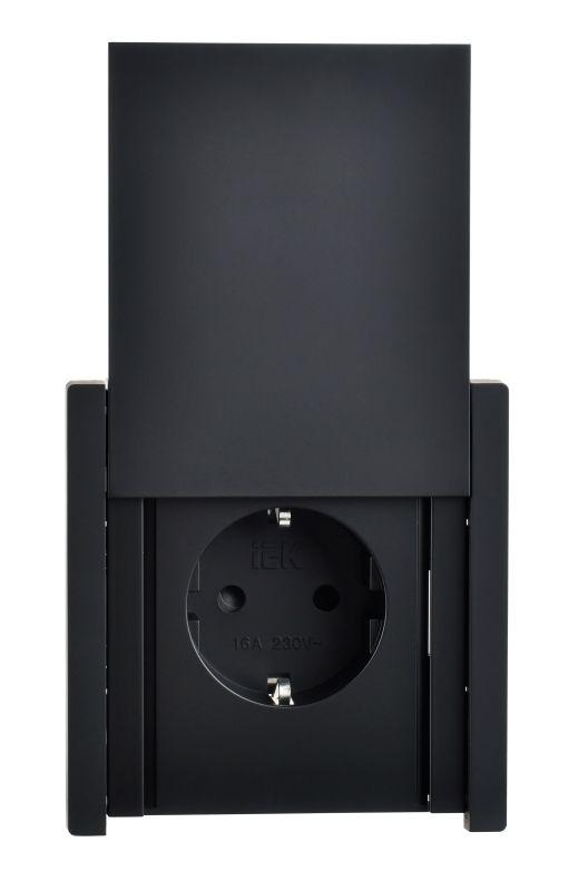 Розетка СП FORTE&PIANO 16А IP44 FP121 с заземл. защ. шторки с крышкой винт. крепл. черн. IEK FP-R16-16-44-K02