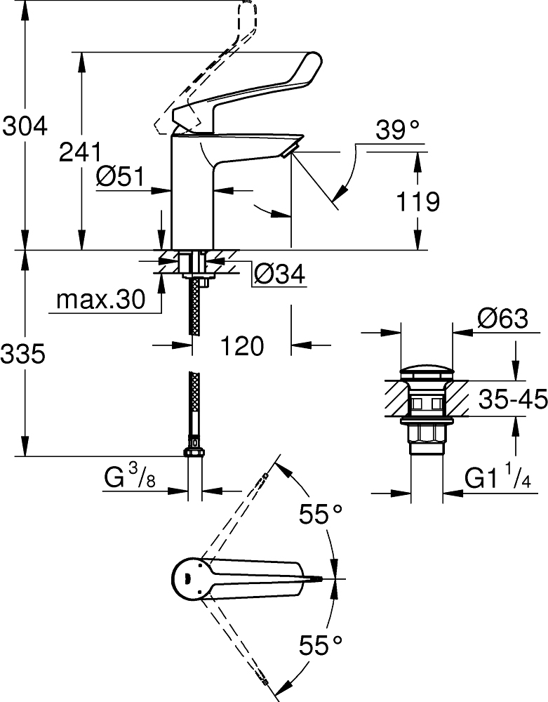 Смеситель Grohe Eurosmart M-Size 23983003 для медицинских учреждений