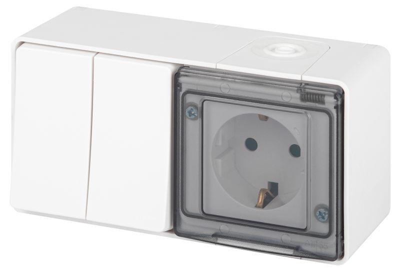Блок розетка с выключателем Эксперт 11-7502-01 двойн. IP55 16A(10AX)-250В ОУ белый Эра Б0063270