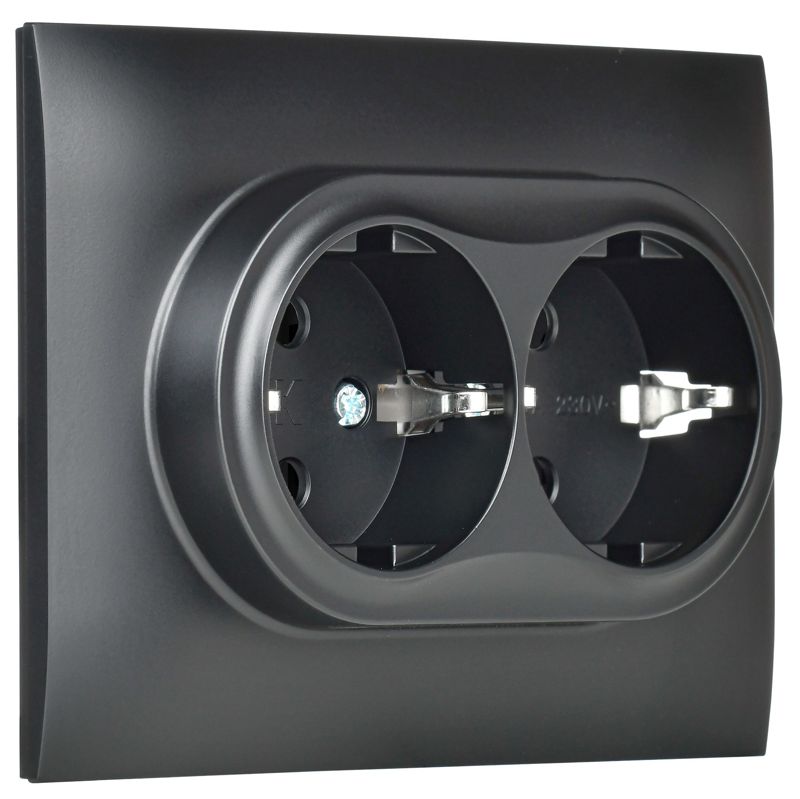 Розетка 2-м SKANDY 16А с заземл. защ. шторки в сборе SK-R07Bl черн. IEK SK-R24-16-K02-F